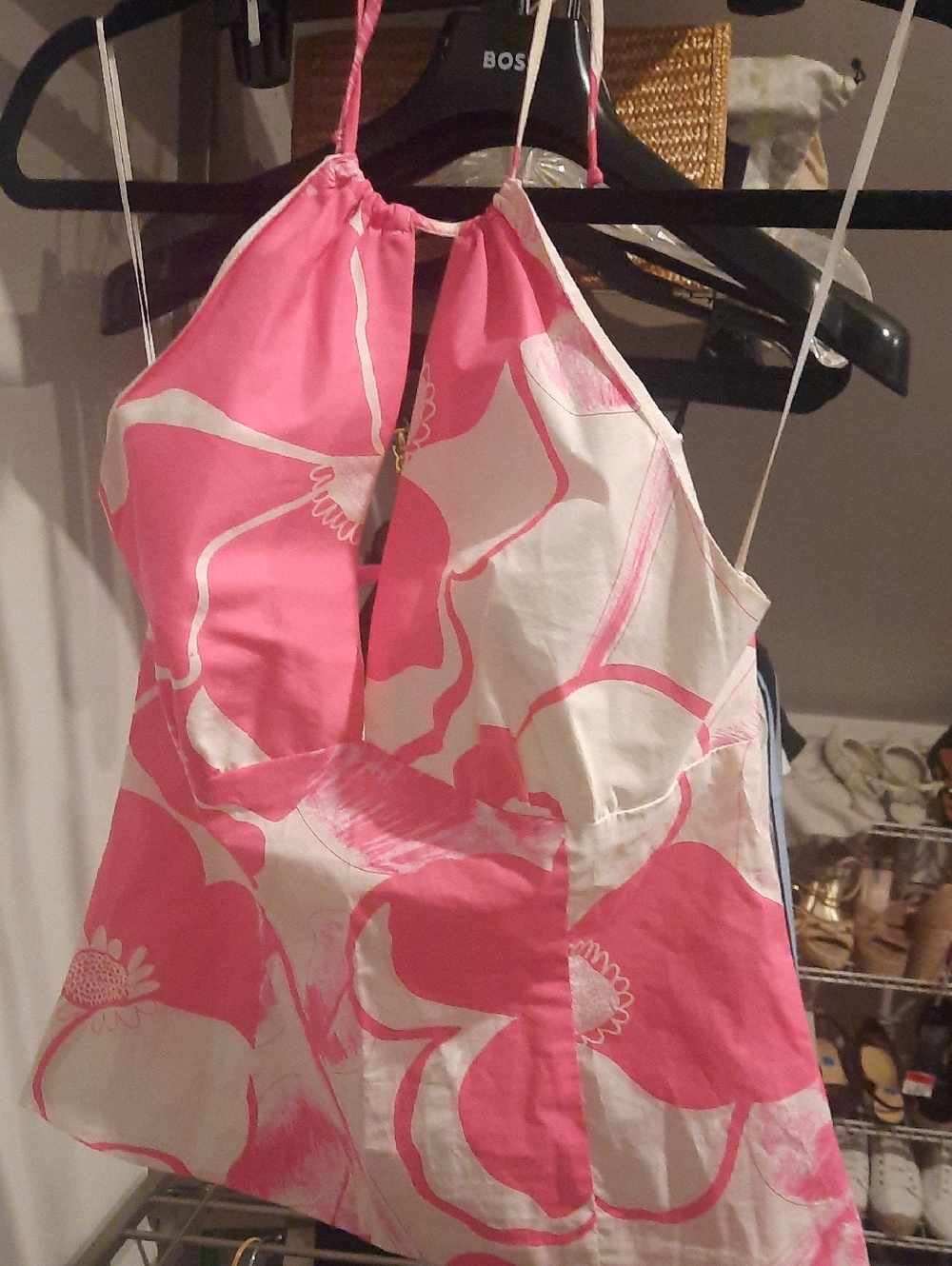 Trina Turk Hot Pink & White Floral Halter Blouse